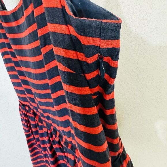 J. Crew Striped Derby Linen Blend‎ Fit and Flare Dress Black Red Womens Size 4 - Picture 5 of 11